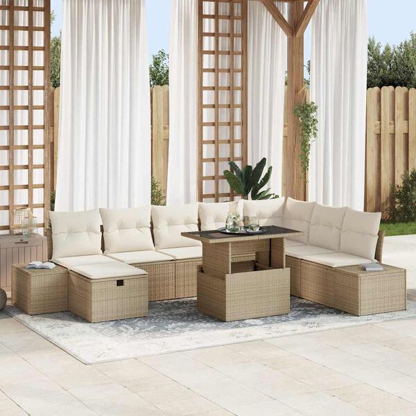 vidaXL Tuin Sofa Set 9 pcs Beige poly rattan