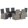 vidaXL Tuin eettafelset met kussen 7 pcs Grijs poly rattan