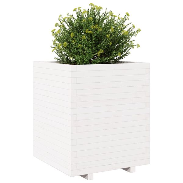 vidaXL Plantenbak 60x60x72,5 cm massief grenenhout wit