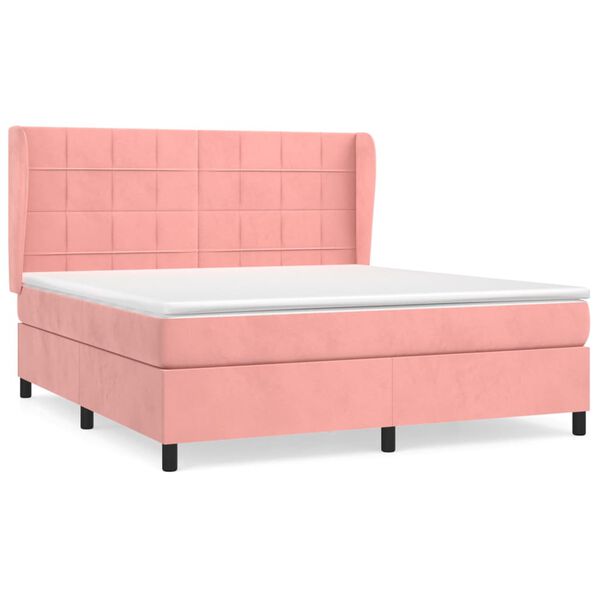 vidaXL Boxspring met matras fluweel roze 180x200 cm