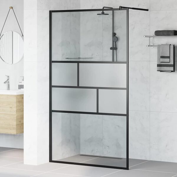 vidaXL Inloop Douche Wand Zwart 80 x 195 x 0.5 cm Glas en Aluminium