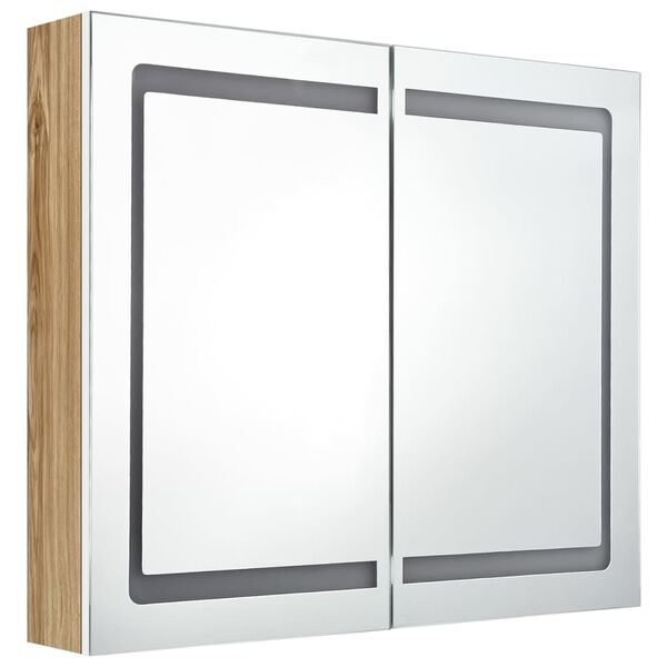 vidaXL Badkamerkast met spiegel en LED 80x12x68 cm wit en eikenkleurig