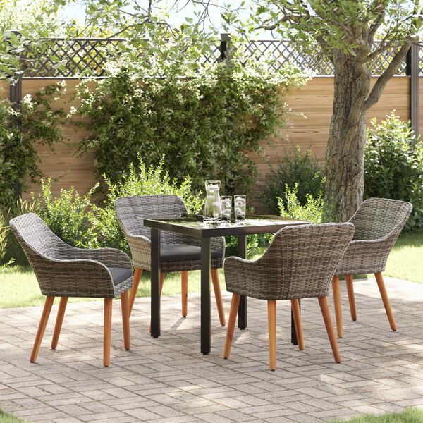 vidaXL Tuin eettafelset met kussen 5 pcs Grijs poly rattan
