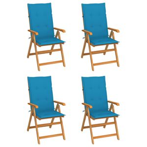 vidaXL Tuinstoelen 4 st met blauwe kussens massief teakhout