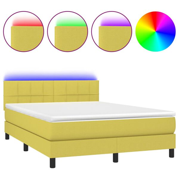 vidaXL Boxspring met matras en LED stof groen 140x190 cm