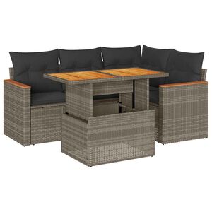 vidaXL 5-delige Loungeset met kussens poly rattan acacia grijs