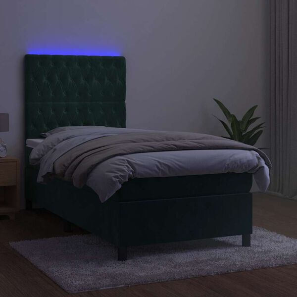 vidaXL Boxspring met matras en LED fluweel donkergroen 80x200 cm