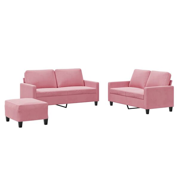 vidaXL 3-delige Loungeset met kussens fluweel roze