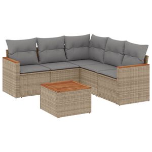 vidaXL 6-delige Loungeset met kussens poly rattan beige