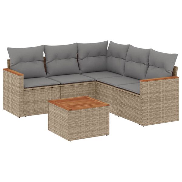 vidaXL 6-delige Loungeset met kussens poly rattan beige