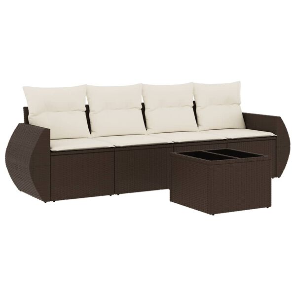 vidaXL 5-delige Loungeset met kussens poly rattan bruin