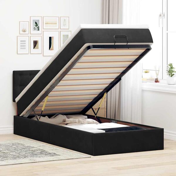 vidaXL Ottoman bed met matras 90x190cm fluweel zwart