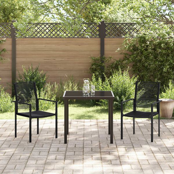 vidaXL Tuin eettafelset 3 pcs Zwart Gepoedercoat staal