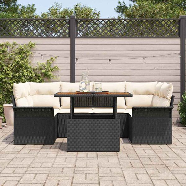 vidaXL Tuin Sofa Set met opslag 7 pcs Zwart Poly riet