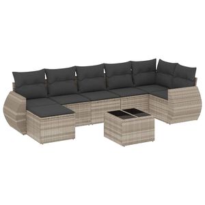 vidaXL 8-delige Loungeset met kussens poly rattan lichtgrijs