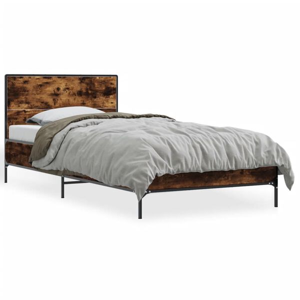 vidaXL Bedframe bewerkt hout en metaal gerookt eikenkleurig 75x190 cm