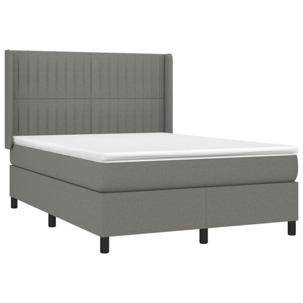 vidaXL Boxspring met matras en LED stof donkergrijs 140x190 cm
