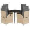 vidaXL 5-delige Tuinset met kussens poly rattan beige