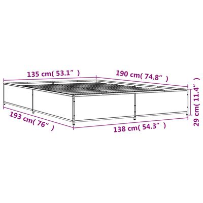 vidaXL Bedframe bewerkt hout metaal bruin eikenkleur 135x190 cm