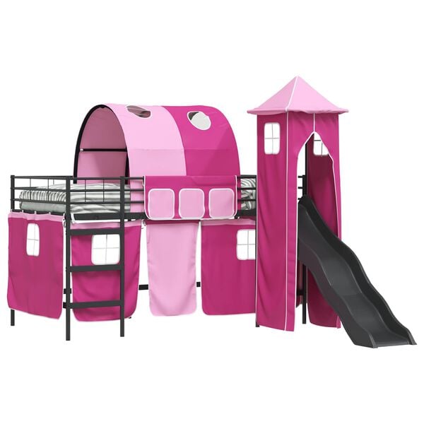 vidaXL Loftbed voor Kids Zwart en Roze 79,5 x 200 cm Metaal