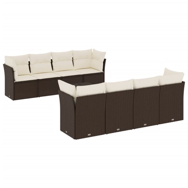 vidaXL 9-delige Loungeset met kussens poly rattan bruin
