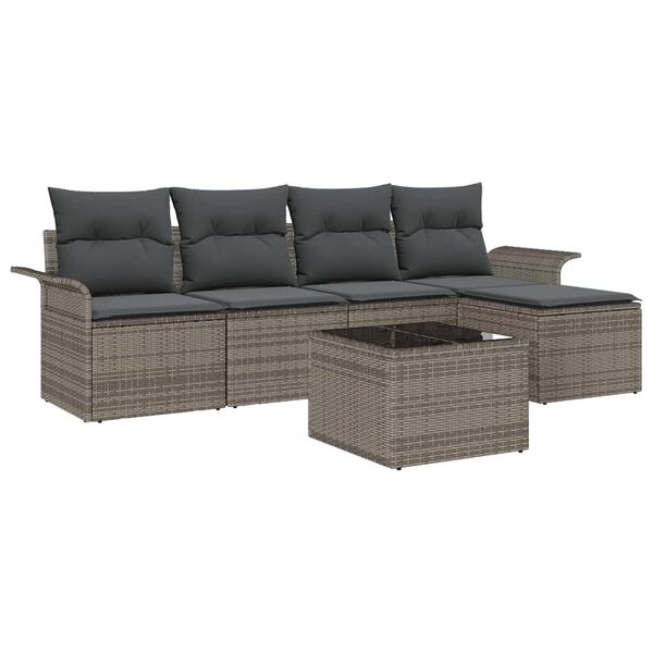 vidaXL Tuin Sofa Set met kussen 6 pcs Grijs Poly riet