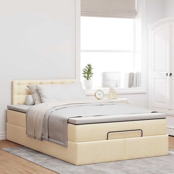 vidaXL Ottoman bed met matras 120x200cm stof cr&egrave;mekleurig