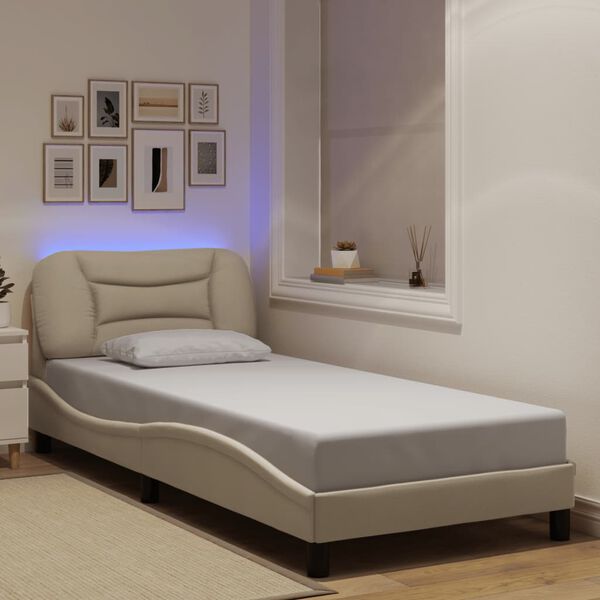 vidaXL Bedframe met LED zonder matras "Hvar" 80x200 cm stof cr&egrave;me