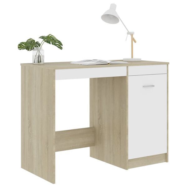 vidaXL Bureau 100x50x76 cm bewerkt hout wit en sonoma eikenkleurig