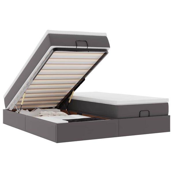 vidaXL Ottoman bed met matrassen 200x200cm kunstleer grijs