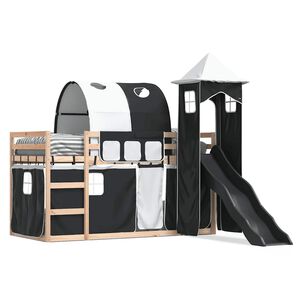 vidaXL Stapelbed met glijbaan en gordijnen wit en zwart 80x200 cm