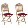 vidaXL Opklapbare stoelen (2 stuks) met kussens, bamboe