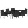 vidaXL Tuin eettafelset met kussen 7 pcs Zwart poly rattan