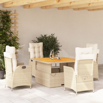 vidaXL 5-delige Tuinset met kussens poly rattan beige