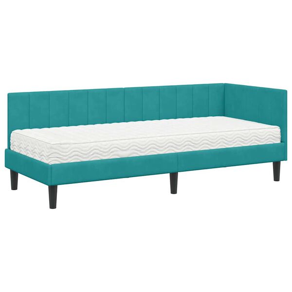 vidaXL Hoekbedframe met Matras met matras 2 pcs Turquoise Fluweel
