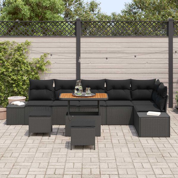 vidaXL Tuin Sofa Set met kussen 9 pcs Zwart Poly riet
