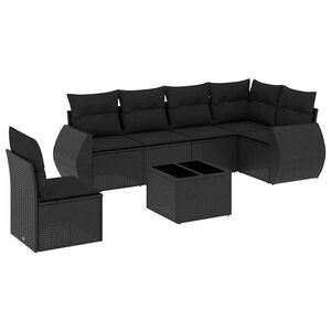 vidaXL 7-delige Loungeset met kussens poly rattan zwart