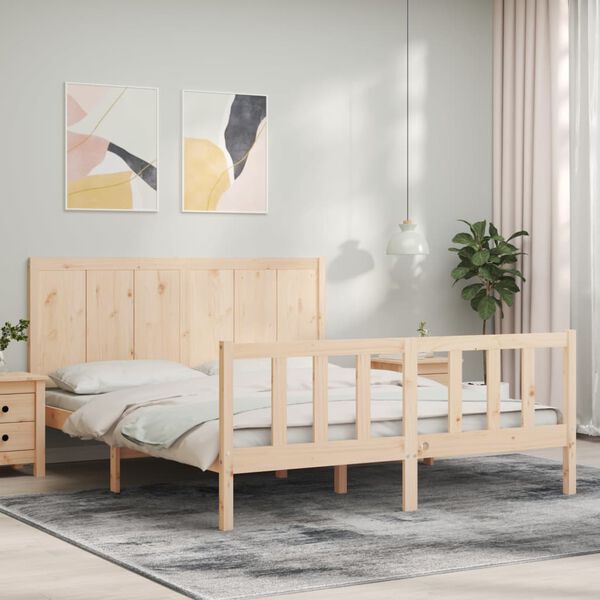 vidaXL Bedframe met hoofdbord massief hout
