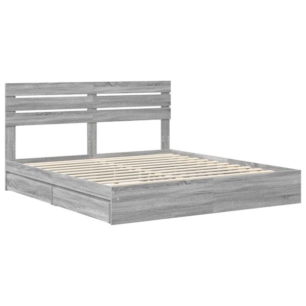 vidaXL Opslag bed met lade Grijs Sonoma 200 x 200 cm Bewerkt hout