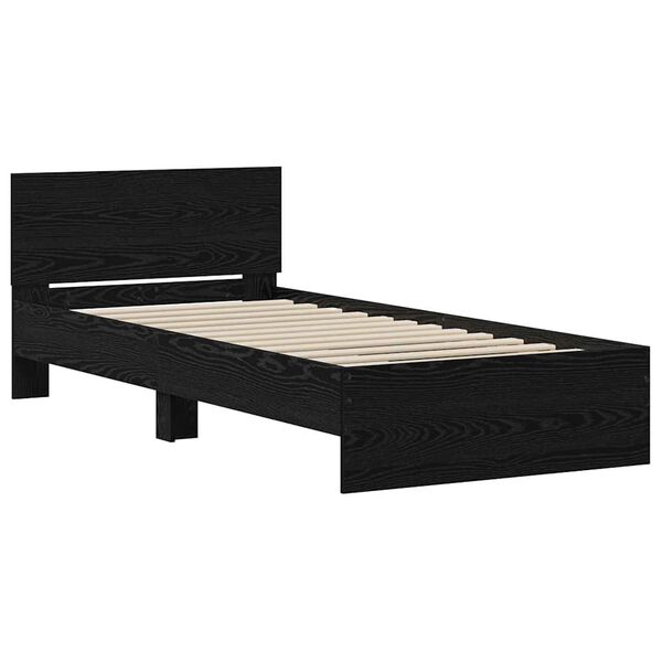 vidaXL Bedframe met hoofdeinde Zwart Eiken 90 x 200 cm Bewerkt hout