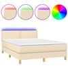 vidaXL Boxspring met matras en LED stof cr&egrave;mekleurig 140x190 cm