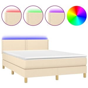 vidaXL Boxspring met matras en LED stof cr&egrave;mekleurig 140x190 cm