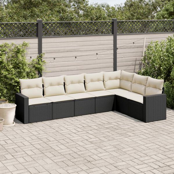 vidaXL 7-delige Loungeset met kussens poly rattan zwart