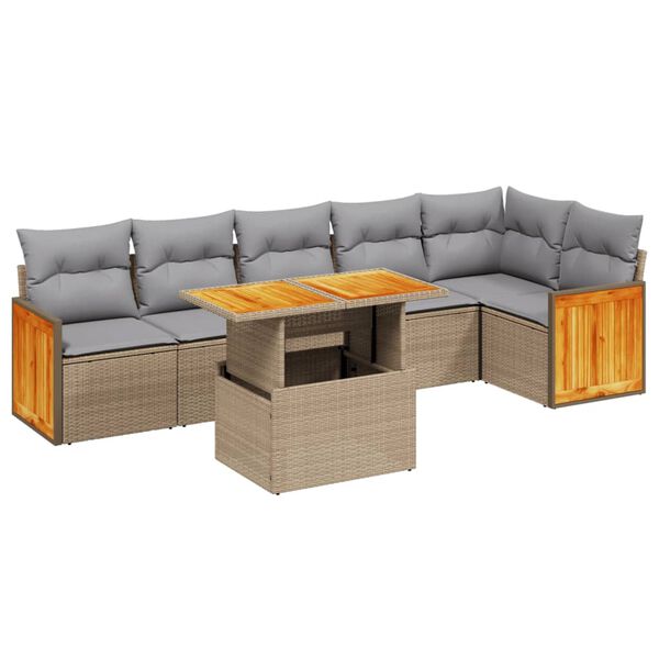 vidaXL 7-delige Loungeset met kussens poly rattan beige