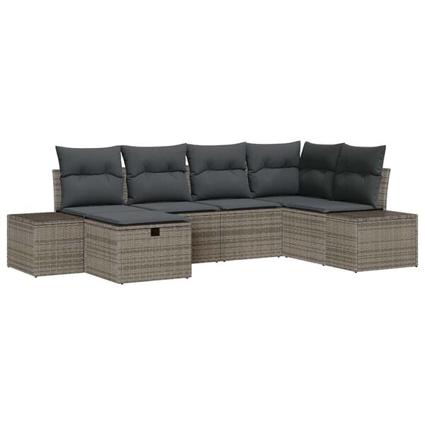 vidaXL Tuin Sofa Set met kussen 6 pcs Grijs poly rattan