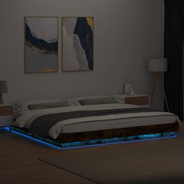 vidaXL Bedframe met LED-verlichting gerookt eikenkleurig 180x200 cm