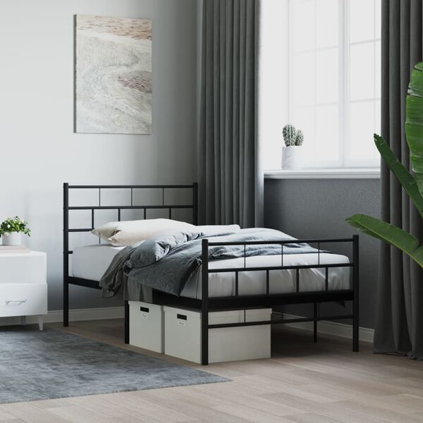 vidaXL Bedframe met hoofd- en voeteneinde metaal zwart 107x203 cm