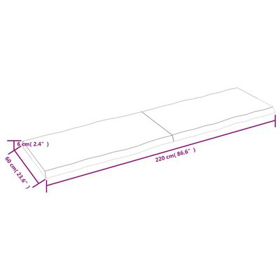 vidaXL Tafelblad natuurlijke rand 220x60x(2-6)cm eikenhout lichtbruin