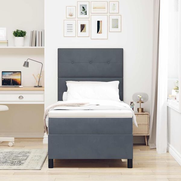 vidaXL LED Box Spring Bed met matras Donkergrijs 80 x 200 cm Stof