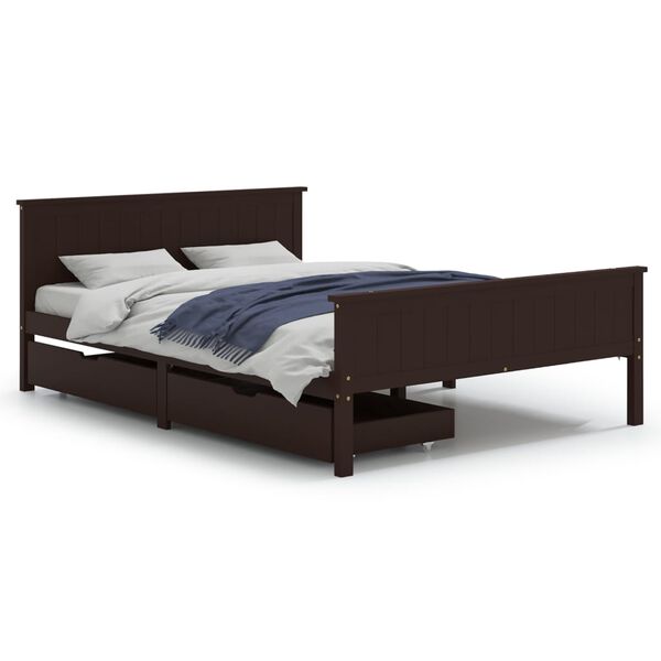 vidaXL Bedframe met 2 lades 160x200 cm massief grenenhout donkerbruin